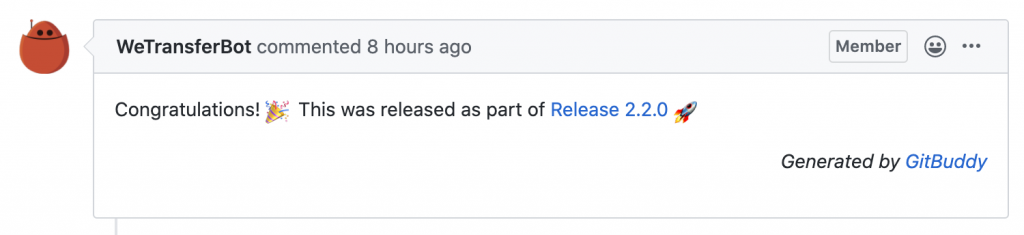 A comment posted on a pull request upon releasing