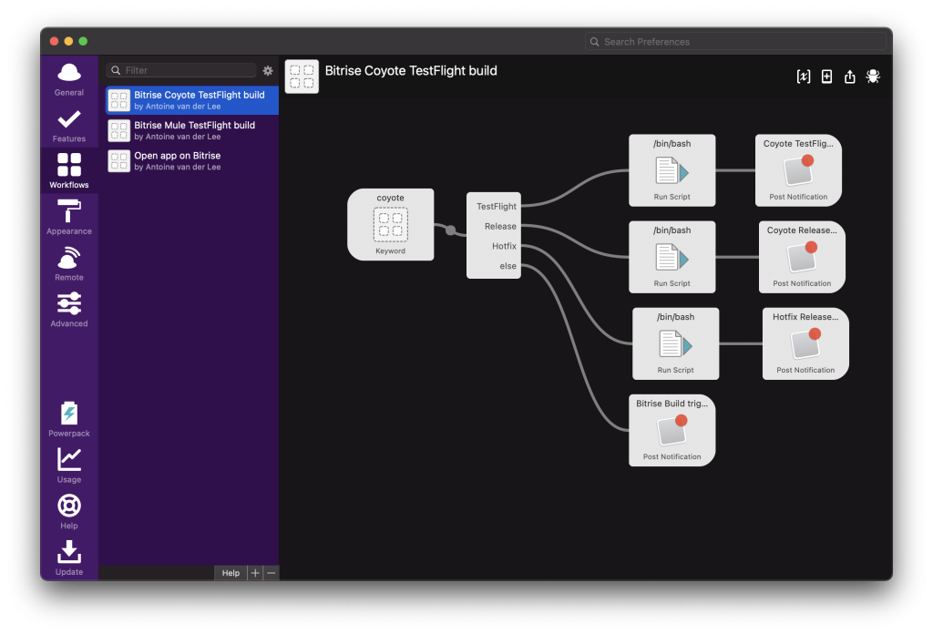 You can use Alfred to automate flows for development effectiveness visually.