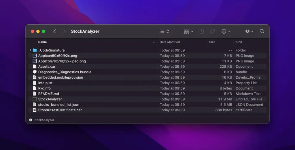 The inner contents of an .app file.