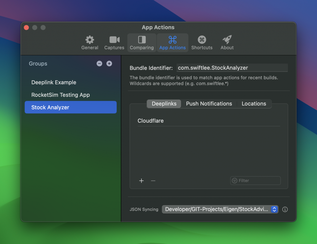 Add a new Deeplink group inside RocketSim and configure your bundle identifier.