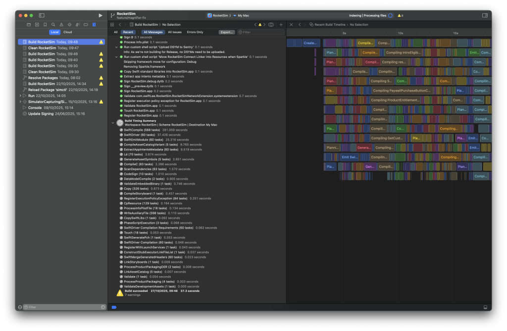 The build timing summary shows where your builds spend the most time.