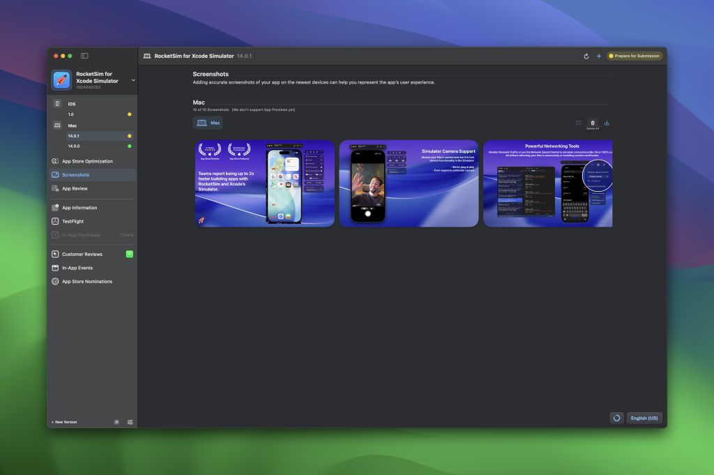 RocketSim's App Store screenshots before the ASO improvements.