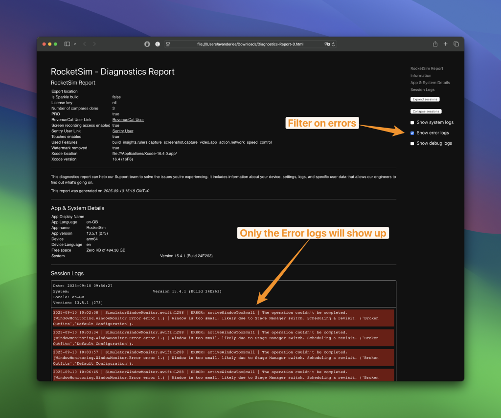 Filtering on error logs only will make it easy to conclude on the user's issue.