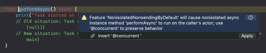 The migration build shows a warning for an upcoming feature.