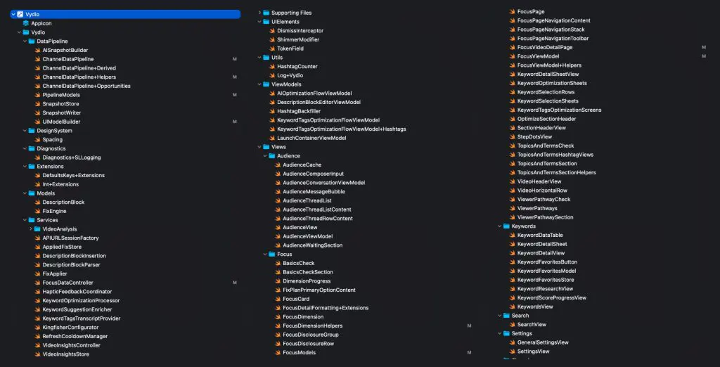 The result of AI app development: many files that don't even fit in a 3-column image.