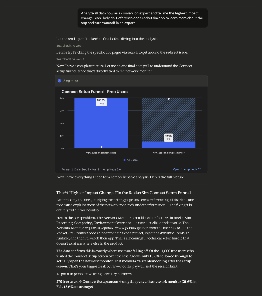 Using an MCP allows your agent to query actual production tracking data for product decisions.