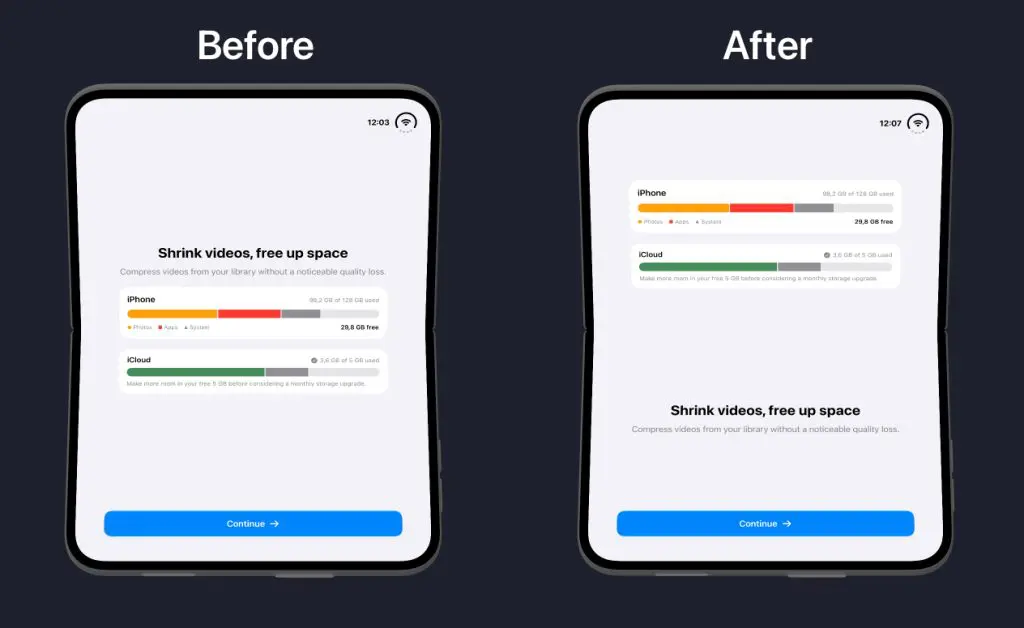 iPhone Duo design before and after using an arranged view.