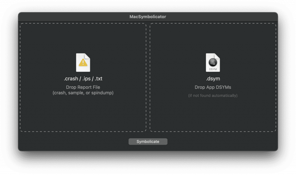 Symbolicate a crash log manually using MacSymbolicator.