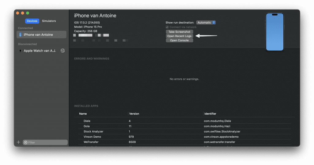 Xcode allows you to open logs for Simulators and Devices.