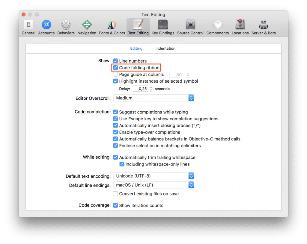 Xcode 10 Code Folding