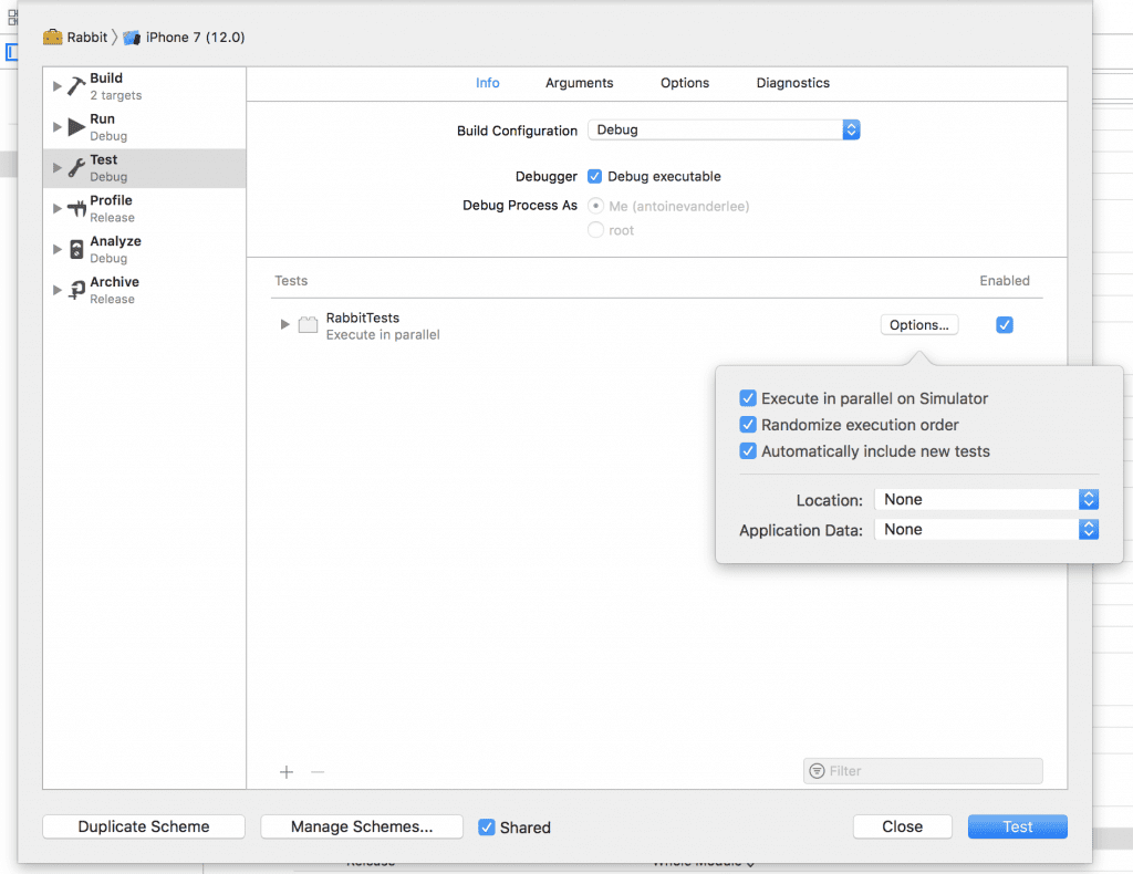 Xcode 10 Testing Options