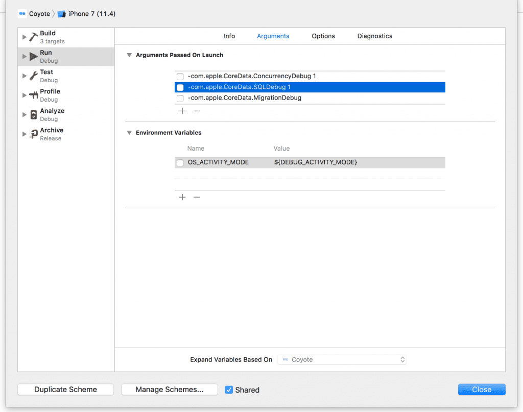 Xcode's scheme editor