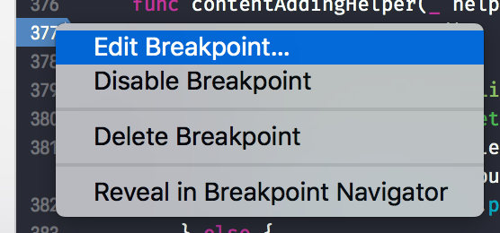 The breakpoint menu