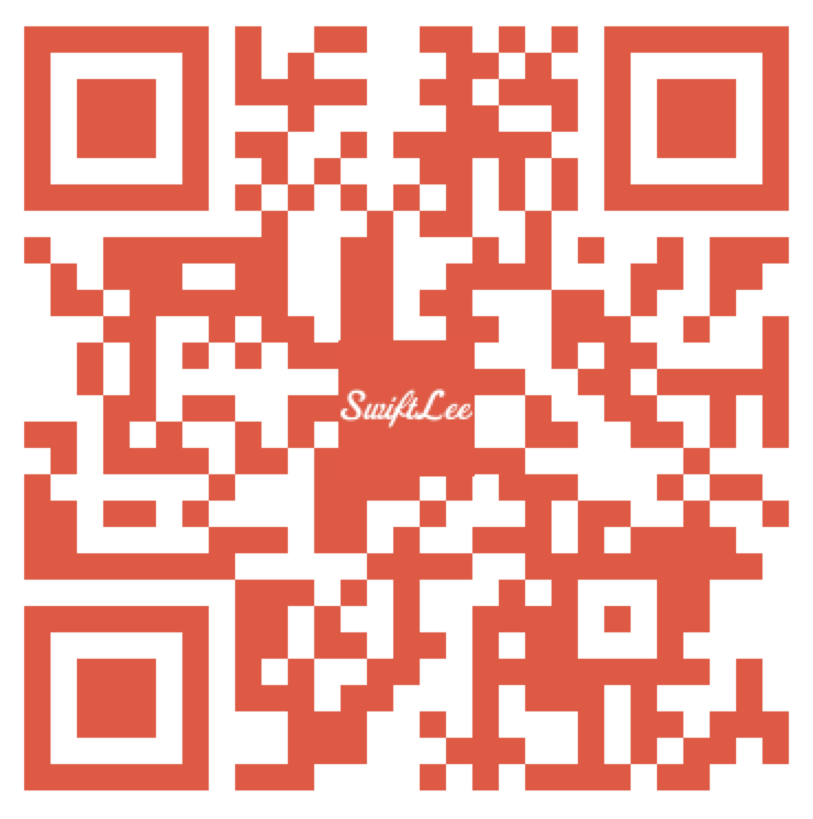 A QR Code generated in Swift using a custom color and logo