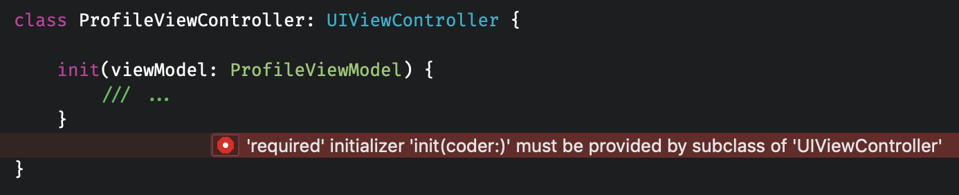 The required decoder initializer in view controllers