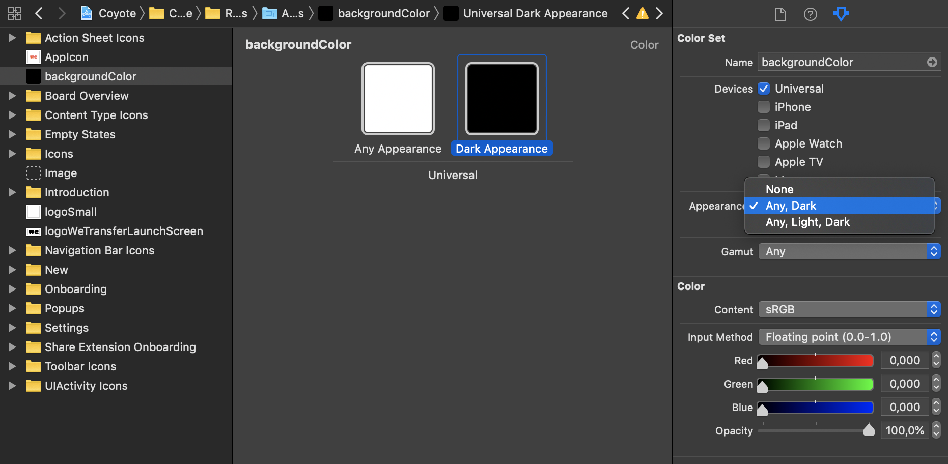 Supporting a darker appearance inside a color set