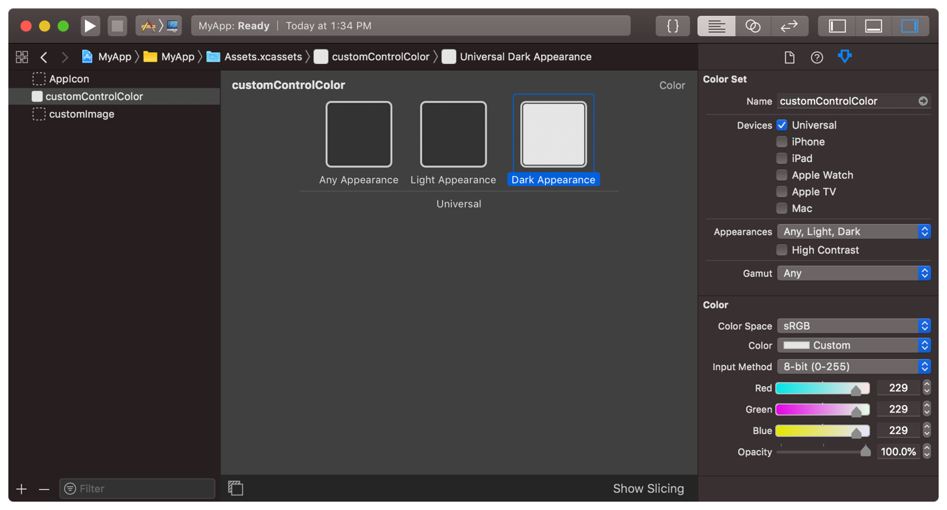 Dark mode using asset catalog colors for Mac apps