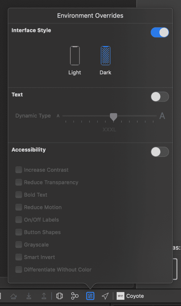 The Environment Overrides window allows to change the Interface Style