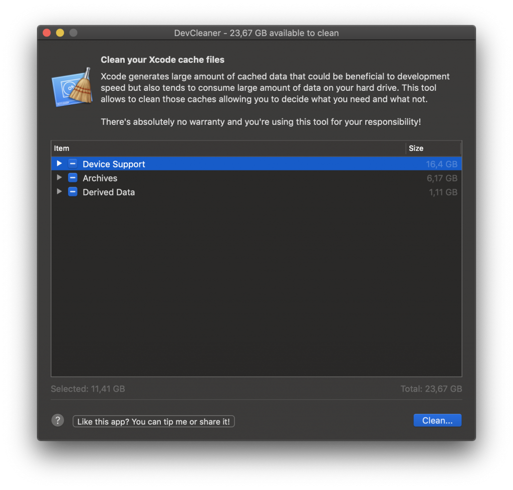 Cleaning up your Xcode developer files using DevCleaner