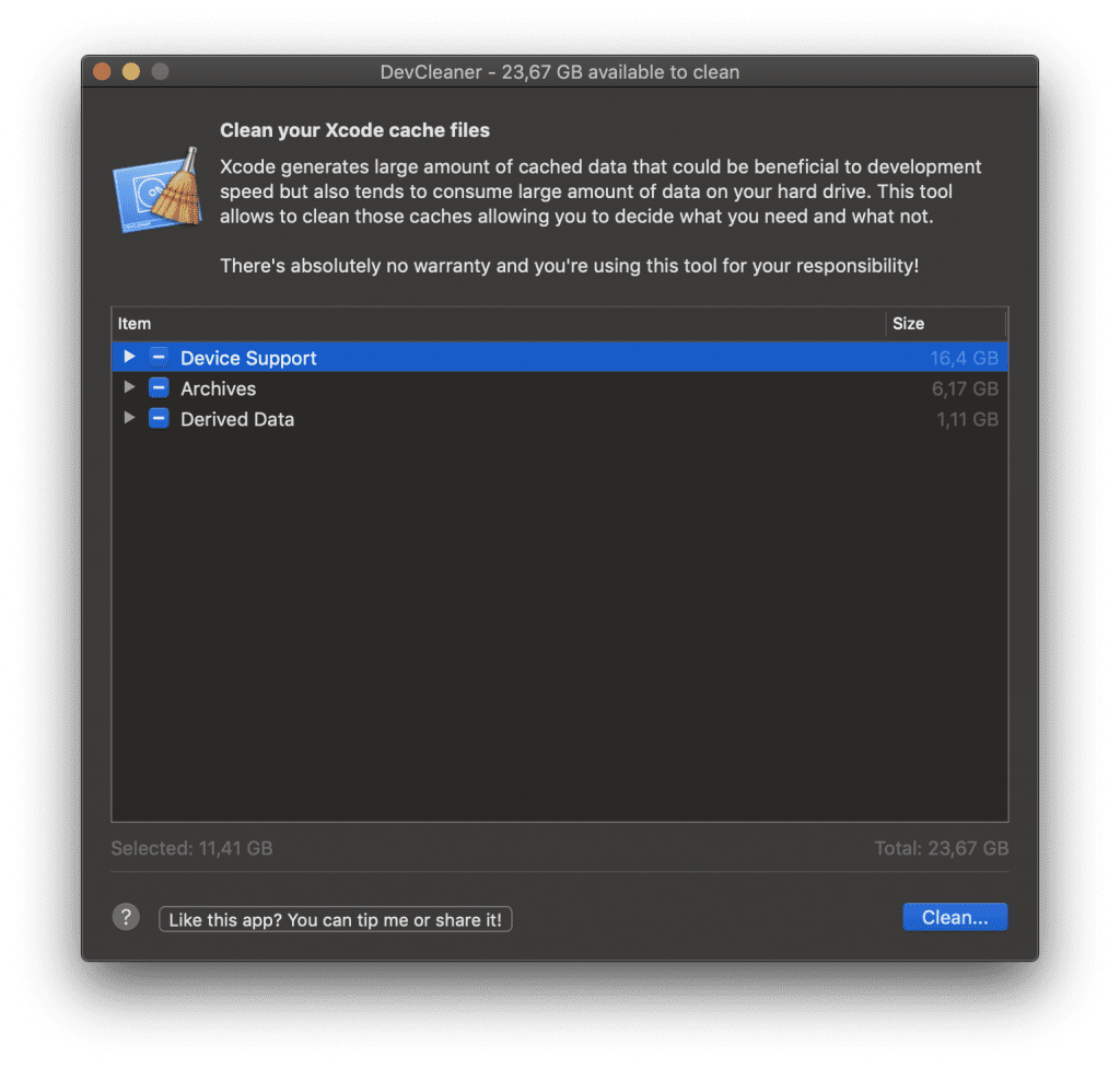 Cleaning up your Xcode developer files using DevCleaner