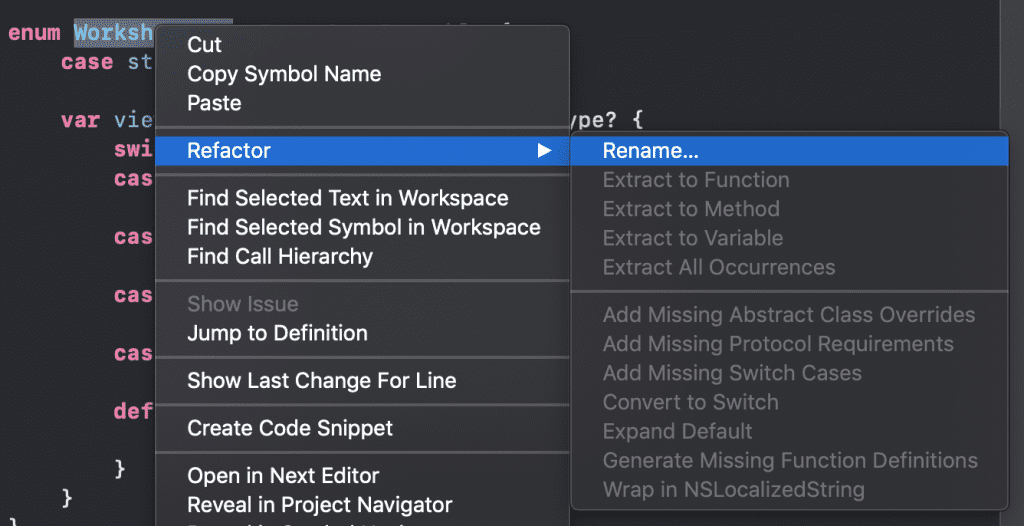 Renaming using the Xcode refactoring option