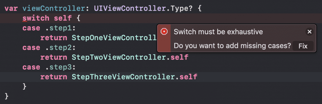 Exhaustive switch error in Xcode