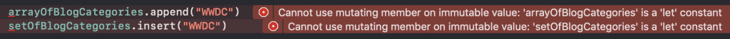 An error showing that the Array and Set are immutable