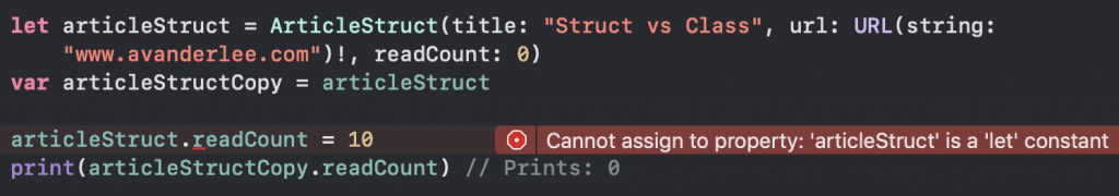 Struct vs classes and the differences with constants