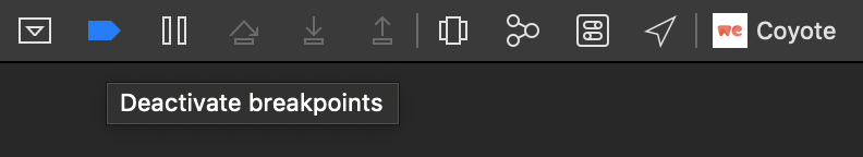 The blue breakpoint activation button in Xcode