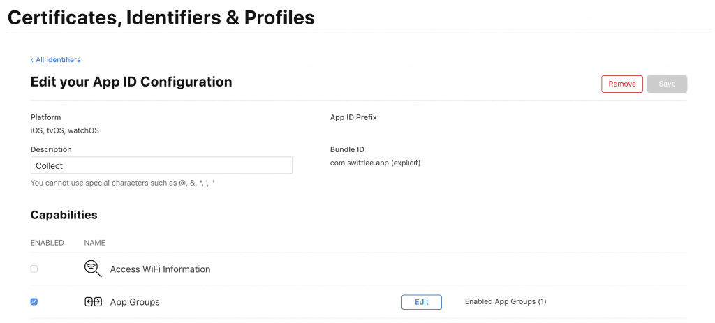 Adding the App Group to your App Identifier