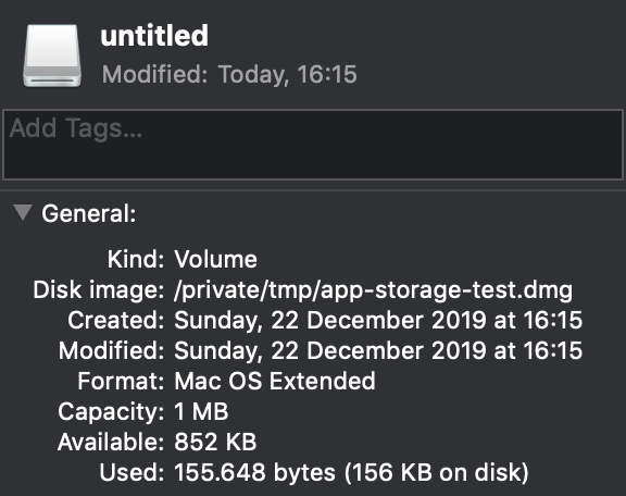 The custom disk created for testing low storage scenarios