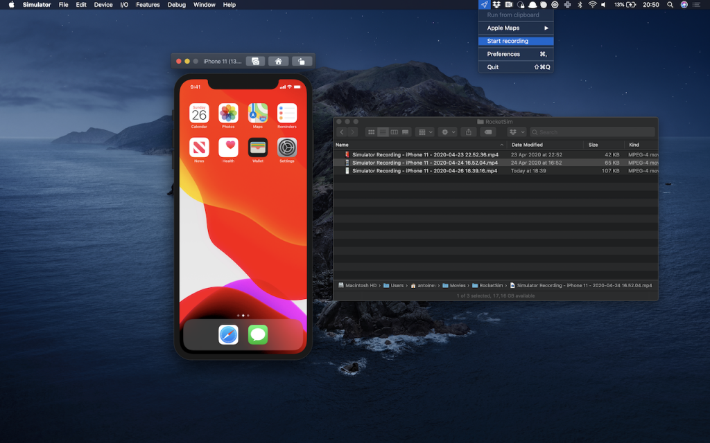 Use RocketSim to create a recording of the iOS Simulator