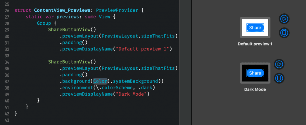 Previewing Dark Mode in SwiftUI Previews