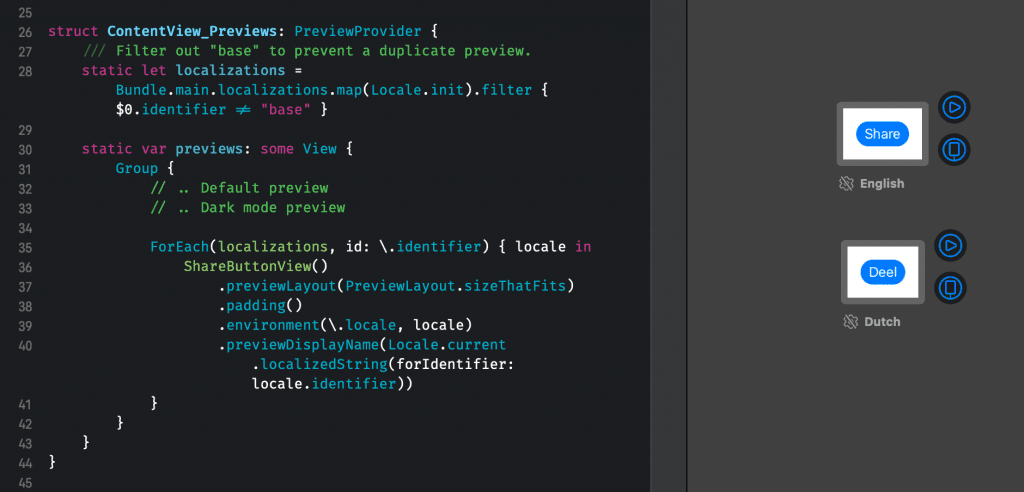 Automatically creating a representation for each localization