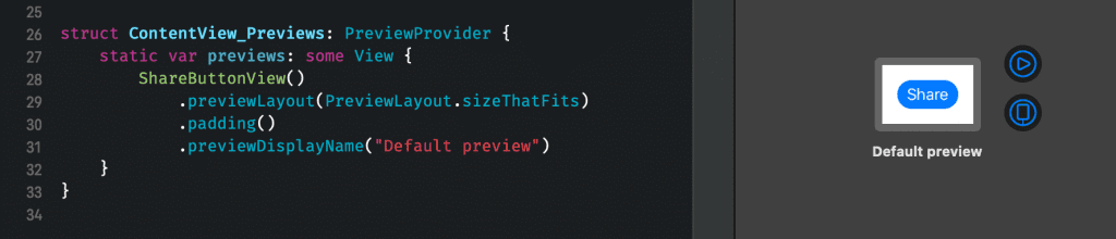 Sizing the SwiftUI Preview to fit its contents with a bit of padding.