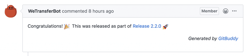 A comment posted on a pull request upon releasing