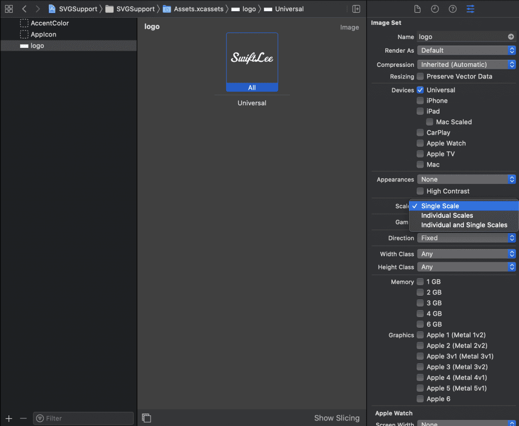 Using an SVG Image Asset in Xcode