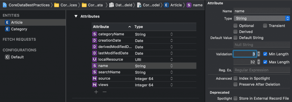 Data validation set up in the entity configuration.