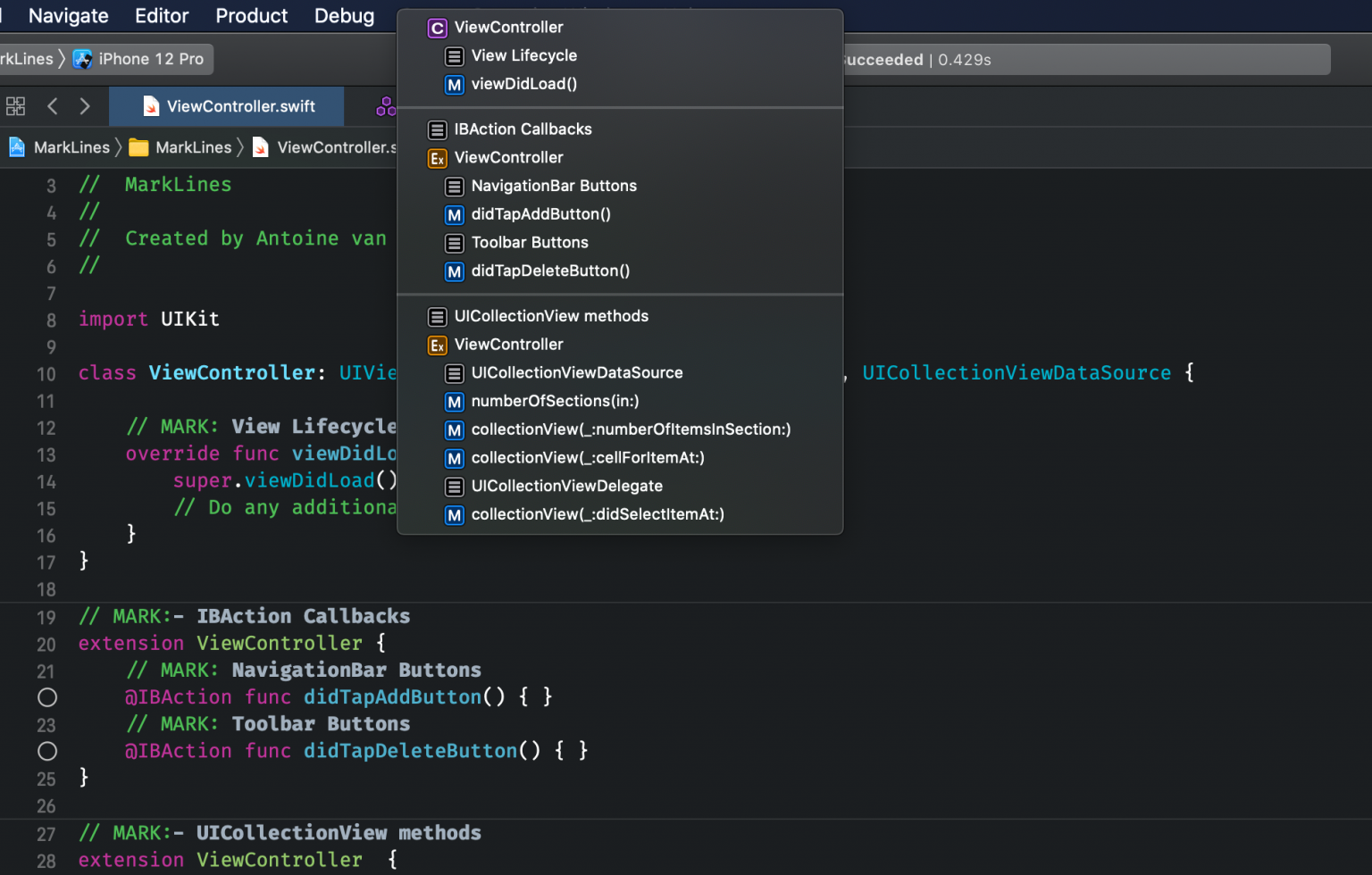 Xcode Mark Line to improve readability using // Mark comments
