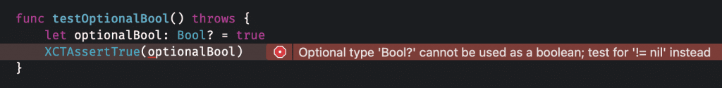 Testing optional booleans using XCTAssertTrue does not work