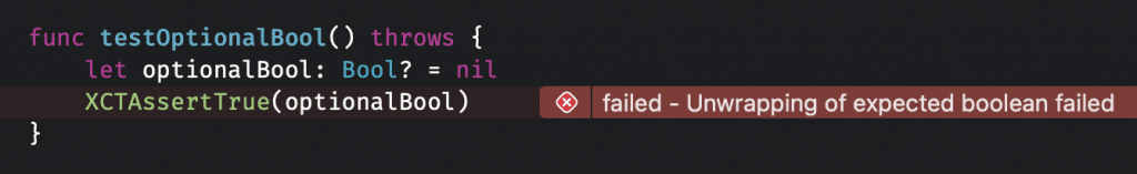 Using XCTAssertTrue with an optional results in readable tests.