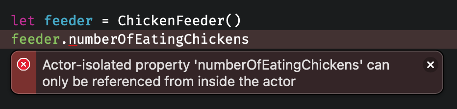 Mutable properties can only be accessed from within the Actor.