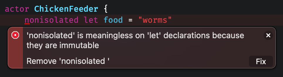 Marking immutable properties nonisolated is redundant.