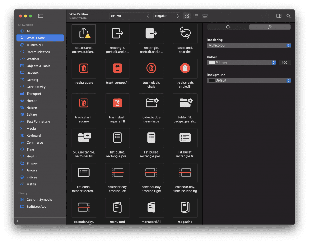 The SF Symbols Mac app with an overview of all the symbols.