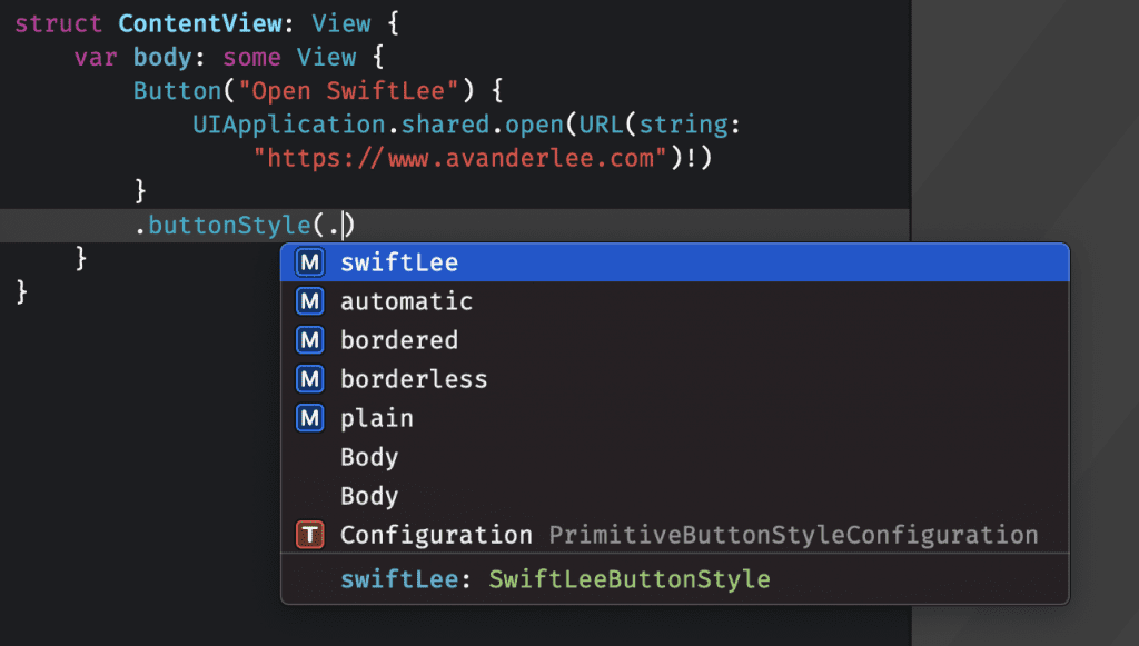 Static members are shown in autocompletion.