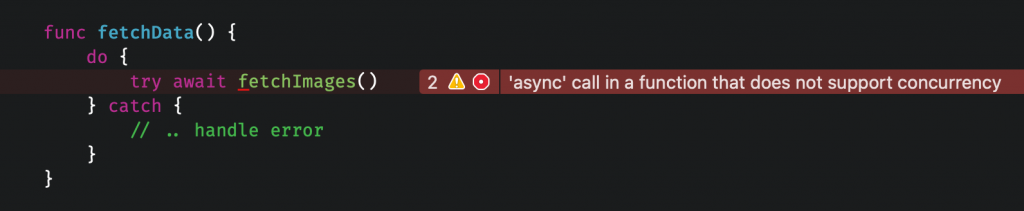 Using async methods in Swift might result in an error like "'async' call in a function that does not support concurrency"