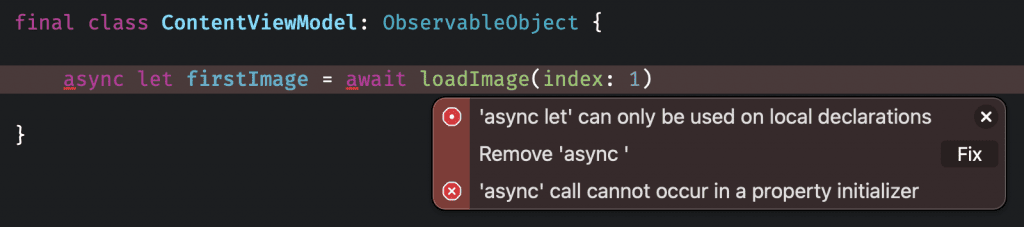 Async let can't be used at top level declarations