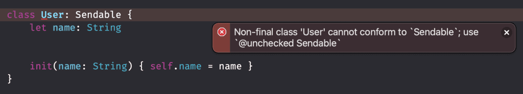 Non-final immutable classes can't conform to Sendable