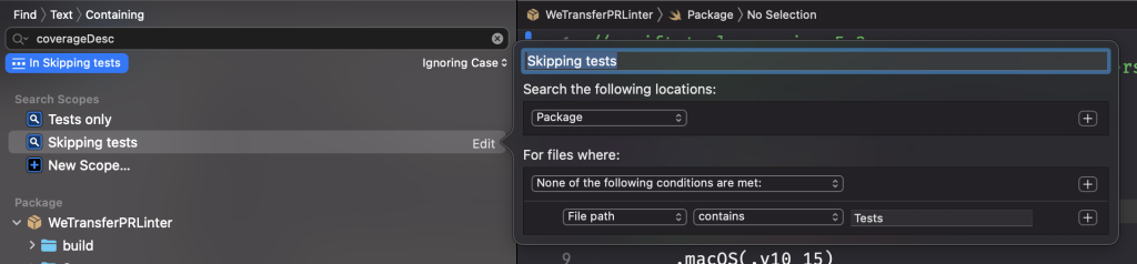 Xcode Search Scopes allow you to quickly find what you need.
