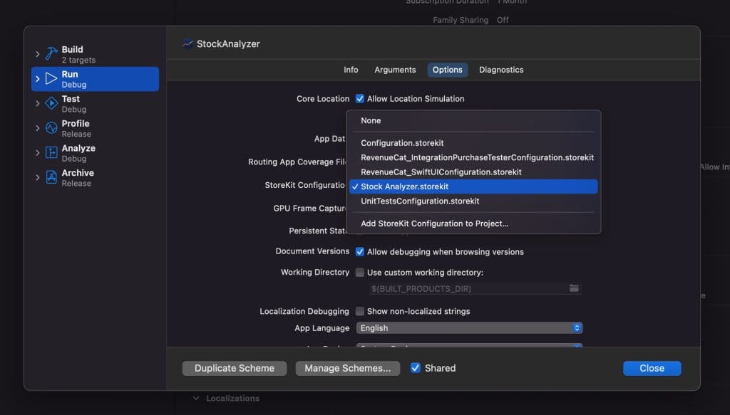 Start StoreKit Testing by selecting your newly generated configuration file.